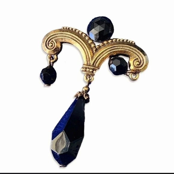 Source Unknown Jewelry - VINTAGE DANGLING GOLD TONE BLACK STONES BROOCH PIN
